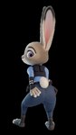 3_toes 3d_(artwork) 4_fingers 4k 9:16 absurd_res anthro blender_(artwork) butt clothed clothing costume digital_media_(artwork) disney feet female fingers fully_clothed fur grey_body hand_on_butt hi_res huge_filesize judy_hopps lagomorph leporid looking_at_viewer looking_back mammal multicolored_body multicolored_fur police police_uniform purple_eyes rabbit rear_view simple_background solo someguymaybeprobably splatypi tail tail_tuft toes tuft two_tone_body two_tone_fur uniform zootopia