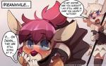 2019 adaline_(sharemyshipment) alexis_(vulpessentia) anthro blonde_hair blue_eyes blush cervine clothed clothing comic deer dialogue digital_media_(artwork) english_text fallow_deer female foxinshadow hair heart_symbol maid_uniform mammal new_world_deer red_hair shaded simple_background speech_bubble text uniform white-tailed_deer