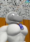 2024 3d_(artwork) albalbalb animate_inanimate anthro arts_and_crafters_(baldi's_basics) baldi's_basics_in_education_and_learning big_pecs black_eyes can ceiling container digital_media_(artwork) english_text eyebrows grey_body hands-free_bubble_tea hi_res inside looking_at_viewer male meme muscular muscular_anthro muscular_male object_between_pecs pecs raised_eyebrow sock_puppet solo straw_in_mouth text wall_(structure) watermark white_body white_text