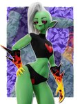 3d_(artwork) alien alien_humanoid artist_name border breasts clothed clothing cybrokrimson digital_media_(artwork) disney eyebrows female freckles gloves green_body green_skin hair hand_on_hip hand_on_own_hip handwear hi_res humanoid humanoid_pointy_ears long_hair lord_dominator midriff navel noseless not_furry panties portrait red_eyes red_sclera solo standing three-quarter_portrait topwear underwear wander_over_yonder white_border white_hair