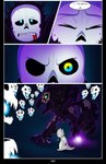 absolutedream absurd_res alphys animated_skeleton black_border blood bodily_fluids bone border clothed clothing comic dialogue duo english_text female fight gaster gaster_blaster hi_res humanoid lizard male multiple_scenes reptile sans_(undertale) scalie skeleton speech_bubble text undead undertale undertale_(series) w.d_gaster white_eyes