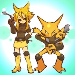 1:1 abstract_background alakazam alternate_species armwear blonde_hair boots bottomwear clothing cosplay cutlery duo elbow_gloves female footwear generation_1_pokemon gloves gradient_background hair handwear hitec holding_object holding_spoon human humanized kitchen_utensils mammal miniskirt moemon nintendo pokemon pokemon_(species) shoes simple_background skirt spoon standing sweater tools topwear turtleneck