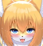 2023 ahegao anthro blonde_hair blue_eyes blush bodily_fluids canid canine cropped cute_fangs digital_media_(artwork) female female_anthro fluffy fox fox_next_door_(horokusa) fur hair half-closed_eyes horokusa0519 icon inner_ear_fluff kemono kubrick_stare looking_at_viewer looking_pleasured mammal narrowed_eyes naughty_face neck_tuft saliva solo tongue tongue_out tuft white_body white_fur yellow_body yellow_fur