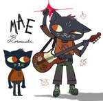 08bitbandit 2024 anthro biped black_body black_fur domestic_cat electric_guitar felid feline felis female_(lore) fur guitar hi_res mae_borowski male mammal musical_instrument night_in_the_woods plucked_string_instrument red_eyes small_body solo standing string_instrument