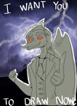 2024 5_fingers absurd_res anthro business_suit cavemanon_studios clothing dialogue digital_drawing_(artwork) digital_media_(artwork) dinosaur electricity english_text fingers hi_res i_wani_hug_that_gator iadakan lightning looking_at_viewer low_tier_god male meme necktie open_mouth open_smile prehistoric_species pterodactylus pterosaur reptile scalie smile snout solo suit talking_to_viewer text wings yakuzanon