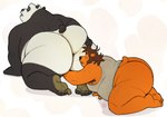 anthro armpit_hair barefoot bear big_butt body_hair bottomless brown_body brown_fur brown_hair butt clothed clothing dreamworks duo feet fur giant_panda hair kung_fu_panda male male/male mammal master_po_ping mayku mayku_(character) nude overweight overweight_anthro overweight_male shirt tank_top topwear