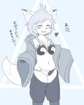 anthro bra canid canine clothed clothing concon-collector female fox fur gosounokitsune_sonhaku hair heart_symbol kakuteki11029 kemono mammal navel solo underwear yin_yang