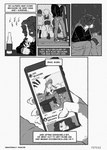 alfred_(fefece) alternate_species anthro black_and_white canid canine cellphone clothed clothing comic drunk electronics english_text fefece female group hi_res human humanized humanoid looking_at_cellphone looking_at_object looking_at_phone male mammal monochrome patricia_mac_sionnach phone rhoda_(the_dogsmith) sad social_media substance_intoxication text