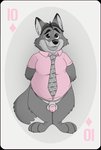 anthro balls barefoot belly bottomless canid canine card card_template circumcised clothed clothing diamonds_(suit) disney feet flaccid fox fur genitals gideon_grey hair hi_res humanoid_genitalia humanoid_penis looking_at_viewer male mammal necktie neenya overweight overweight_anthro overweight_male penis playing_card playing_card_template red_fox restricted_palette shirt simple_background smile solo standing suit_symbol ten_of_diamonds topwear true_fox zootopia