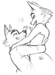 2022 anthro black_nose canid canine canis clothing diane_foxington dreamworks dress duo eyebrow_piercing facial_piercing female fox fur hand_holding heart_symbol lifted lifting_partner looking_at_another looking_at_partner male mammal monochrome mr._wolf_(the_bad_guys) open_mouth piercing simple_background sketch smile suit the_bad_guys white_background wolf zerpreros