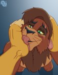 2023 4_toes ambiguous_gender anthro brown_body brown_fur brown_hair disney duo eye_scar facial_scar feet felid foot_fetish foot_lick foot_on_face foot_play fur green_eyes hair hi_res high-angle_view kovu_(the_lion_king) licking lion male male/ambiguous mammal nenanauso nude nude_anthro nude_male pantherine paws plantigrade scar simba_(the_lion_king) solo_focus the_lion_guard the_lion_king toes tongue