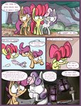 2014 apple_bloom_(mlp) border colored comic cutie_mark_crusaders_(mlp) day dialogue digital_media_(artwork) ears_down english_text equid equine female forest friendship_is_magic front_view fur green_eyes group hasbro hi_res holding_object holding_paper horn horse inside knife letter long_ears looking_at_another mammal mane multicolored_mane my_little_pony mythological_creature mythological_equine mythology night open_mouth orange_body orange_fur outside paper pegasus pink_mane pivoted_ears plant pony purple_border purple_eyes purple_mane red_bow red_mane scootaloo_(mlp) signature slitherpon speech_bubble sweetie_belle_(mlp) text toony tree trotting two_tone_mane two_tone_tail unicorn white_body white_fur wings yellow_body yellow_eyes yellow_fur