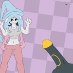 5_toes animated anthro black_body blue_hair blue_nails blue_toenails checkered checkered_background colored_nails domedvortex dominant dominant_female duo eeveelution erection fan_character feet female fist foot_fetish generation_2_pokemon generation_8_pokemon genitals hair hatterene humanoid kick male male/female multicolored_hair nails nintendo pattern_background penis pokemon pokemon_(species) signature simple_background toenails toes umbreon white_body wrinkled_feet wrinkles