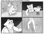 2017 5_fingers 5_toes anthro backpack black_and_white bodily_fluids bottomwear climbing clothing comic domestic_cat english_text feet felid feline felis fingers footwear four_frame_image frown frown_eyebrows fur furshinku humanoid_feet humanoid_hands kneeling long_tail looking_down looking_up male mammal monochrome mountain mountainside pants peter_(furshinku) plantigrade pointy_ears prick_ears rear_view rock sandals shirt shoes slipping snout solo striped_body striped_fur stripes struggling sweat sweatdrop tail text toes topwear worried