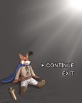 2022 4:5 anthro blue_cape blue_clothing boots bottomwear canid canine cape clothed clothing english_text fingers footwear fully_clothed fur japanese_text mammal multicolored_body multicolored_fur nullraihigi shoes solo text text_on_clothing tongue translated two_tone_body two_tone_fur two_tone_tail