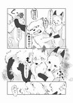 2015 akafude_(tsukune_minaga) ambiguous_gender canid canine canis comic dialogue digital_media_(artwork) dipstick_ears dipstick_tail domestic_dog duo ear_markings female female/female feral fluffy fluffy_tail fox gesture gloves_(marking) greyscale halftone hand_on_belly hi_res japanese_text leg_markings lying mammal markings moan monochrome multicolored_ears on_back on_top open_mouth quadruped shiranui_(tsukune_minaga) socks_(marking) speech_bubble suggestive suggestive_gesture tail tail_markings text tongue translated tsukune_minaga