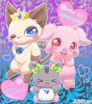 :3 amelie_(jewelpet) birthday blue_eyes blush bow_(feature) bow_accessory brown_body brown_fur cricetid crown domestic_cat domestic_pig ear_bow eyelashes eyes_closed felid feline felis female feral flower fur grey_body grey_fur group hamster headgear heart_symbol hi_res jewelpet jewelry kaiya_(jewelpet) mammal mirun_migyu necklace nude one_eye_closed plant red_eyes rodent ryl_(jewelpet) sanrio sega sega_fave siamese suid suina sus_(pig) tiara wink