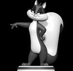 3d_(artwork) 3d_modeling 3d_print anthro digital_media_(artwork) felid feline female hand_in_air hand_on_hip hi_res looking_to_right looney_tunes mammal multicolored_body penelope_pussycat raised_tail sillytoys simple_background smile solo stage tail warner_brothers