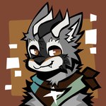 1:1 2024 3_horns :3 ambiguous_gender anthro black_body black_fur brown_background brown_body brown_eyes brown_fur brown_kerchief brown_neckerchief bust_portrait cheek_tuft closed_smile digital_media_(artwork) dragon empty_eyes facial_tuft felidont fur furred_dragon furred_scalie geometric_background grey_body grey_fur horn kerchief lagerfeld looking_at_viewer low_res mouth_closed multi_horn multicolored_kerchief multicolored_neckerchief mythological_creature mythological_scalie mythology neckerchief portrait scalie simple_background smile snaggle_tooth snout solo teal_kerchief teal_neckerchief three-quarter_view tuft white_body white_fur white_kerchief white_neckerchief zoophilia_pride_colors