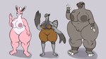 absurd_res anthro big_breasts black_eyes blue_eyes breasts female generation_1_pokemon generation_4_pokemon generation_5_pokemon genitals grey_body group hi_res hippowdon huge_breasts jovi_cap nintendo pink_body pokemon pokemon_(species) pussy thick_thighs trio unfezant wigglytuff yellow_eyes