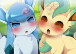 2023 ambiguous_gender blush bodily_fluids dagasi digital_media_(artwork) duo eeveelution feral fur generation_4_pokemon glaceon hi_res hypnosis hypnotic_eyes leafeon mind_control nintendo open_mouth outside pokemon pokemon_(species) spiral_eyes sweat