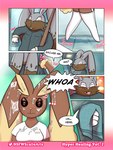 3:4 anthro blush bodily_fluids breasts cleaning_tool clothed clothing comic cum cum_covered dialogue diggersby digital_media_(artwork) duo female fur generation_4_pokemon generation_6_pokemon genital_fluids goopyarts hi_res janitor lagomorph leggings legwear lopunny male mammal messy nintendo nurse pokemon pokemon_(species) simple_background smile teeth