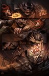 alectorfencer anthro canid canine clothing comic cowboy_hat female fight group hair hat headgear headwear knife long_hair male mammal myre red_hair reptile running scalie snake suid suina sus_(pig) trio wild_boar