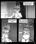 2016 anthro belly big_belly breasts burping clothed clothing comic english_text felid female grey_background hi_res if_hell_had_a_taste mammal marci_hetson monochrome simple_background slightly_chubby text viroveteruscy