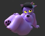 3d_(artwork) anonymous_artist anthro big_nipples catty_(undertale) digital_media_(artwork) domestic_cat ear_piercing felid feline felis female glowing glowing_eyes hi_res mammal nipples overweight pawpads piercing purple_body solo undertale_(series) yellow_eyes