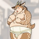 1:1 anthro antlers belly big_moobs blush briefs brown_body brown_fur bulge butti_myroom clothing covering covering_self deer embarrassed fur horn kazusa male mammal markings moobs overweight solo spots spotted_body spotted_fur tamacolle tighty_whities underwear white_briefs white_clothing white_underwear