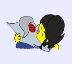 anthro black_hair caviid duo female grey_body grey_hair guinea_pig hair hi_res kissing kuge male male/female mammal meme phantomarcade_kiss piku_(kuge) pink_nose rodent yellow_body