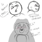 1:1 2023 achuchones_(unicorn_wars) angry anthro bear biped blush bodily_fluids comic dialogue duo gordi_(unicorn_wars) hi_res mammal nekovid simple_background sketch spanish_text sweat text translated unicorn_wars white_background worried