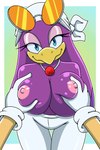 2:3 anthro avian babylonian_(sonic) big_breasts bird breast_grab breasts clothed clothing duo female grabbing_both_breasts hand_on_another's_breast hand_on_breast hi_res hirundinid jewelry looking_at_viewer necklace nipples oscine passerine sega smile sonic_riders sonic_the_hedgehog_(series) sonicguru swallow_(bird) topless wave_the_swallow