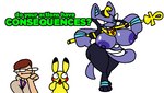 3_toes anthro big_breasts breasts butt fakemon feet female game_theory generation_1_pokemon group looking_at_viewer male matpat meme neferkiti nintendo nipples pikachu pokemon pokemon_(species) purple_nipples superiorfox surprise thick_thighs toes