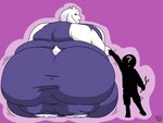 2018 4:3 ambiguous_gender anon anthro barefoot batspid2 belly big_belly big_butt boss_monster_(undertale) bovid butt butt_focus caprine cel_shading clothed clothing digital_drawing_(artwork) digital_media_(artwork) duo eyebrows eyelashes eyes_closed feet female female_focus flabby_arms full-length_portrait fully_clothed fur goat hand_holding hi_res holding_object horn huge_belly huge_butt huge_hips huge_thighs human hyper hyper_belly hyper_butt hyper_hips hyper_thighs larger_anthro larger_female male mammal morbidly_obese morbidly_obese_anthro morbidly_obese_female motion_lines multicolored_clothing obese obese_anthro obese_female overweight overweight_anthro overweight_female portrait purple_background purple_clothing question_mark rear_view robe scut_tail shaded short_tail signature simple_background size_difference skimpy smaller_human smaller_male smile stick tail thick_thighs tight_clothing toriel undertale undertale_(series) white_body white_clothing white_fur white_horn wide_hips