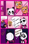 2023 aivae_27 anthro backpack bear black_body black_nose blush comic detailed_background dialogue duo eyes_closed giant_panda green_eyes hi_res inside mammal pandi_(unicorn_wars) sonrisas_(unicorn_wars) spanish_text text translated unicorn_wars white_body