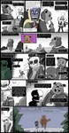 alternate_universe animated_skeleton anthro bear bone boss_monster_(undertale) clothed clothing comic dialogue english_text exclamation_point greeting hi_res horrortale humanoid male mammal monochrome open_mouth papyrus_(undertale) plant sans_(undertale) skeleton sour-apple-studios speech_bubble teeth text topwear tree undead undertale undertale_(series)