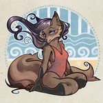 1:1 2024 3_toes anthro arm_tuft artist_logo bangs bent_legs black_body black_eyebrows black_fur blue_eyes breasts brown_hair brown_nose brown_pawpads brown_tail canid canine cheek_tuft cleavage closed_smile clothed clothing colored digital_drawing_(artwork) digital_media_(artwork) eyebrows facial_tuft feet female female_anthro fingers flowing_hair fluffy fluffy_tail fox fur hair half-closed_eyes hi_res logo long_tail mammal martith mouth_closed multicolored_body multicolored_fur narrowed_eyes nipple_outline one-piece_swimsuit outline pawpads red_one-piece_swimsuit shaded shoulder_tuft simple_background sitting small_breasts smile solo swimwear tail toes tuft two_tone_body two_tone_fur two_tone_tail white_outline