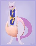 2024 4:5 absurd_res ambiguous_gender anthro asian_clothing big_diaper blush bodily_fluids clothing diaper east_asian_clothing embarrassed feces generation_1_pokemon genital_fluids hi_res huge_diaper hyper_soiling hyper_wetting legendary_pokemon martial_arts_style_mewtwo messy_diaper mewtwo nintendo one_eye_closed pokemon pokemon_(species) pokemon_unite qoat simple_background soiling solo unclean_diaper urine used_diaper wet_diaper wetting