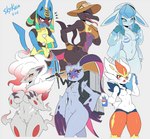 anthro bikini blue_body blue_fur blush bodily_fluids breast_size_difference breasts cinderace clothed clothed_anthro clothed_female clothing crotch_tuft death_stranding eeveelution eyelashes featureless_breasts female female_anthro fur generation_4_pokemon generation_7_pokemon generation_8_pokemon glaceon group hand_on_breast hat headgear headwear hi_res hisuian_form hisuian_zoroark holowear_(pokemon) looking_at_viewer lucario medium_breasts nintendo nude nude_anthro nude_female pokemon pokemon_(species) pokemon_legends_arceus pokemon_unite regional_form_(pokemon) ruins_style_lucario salazzle skykain small_breasts sneasler sweat swimwear towel tuft two-piece_swimsuit underwear