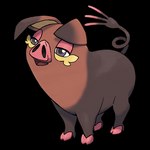 1:1 2022 alpha_channel black_body black_fur border brown_body brown_eyes brown_fur curled_tail digital_drawing_(artwork) digital_media_(artwork) domestic_pig female feral fur generation_9_pokemon hooves makeup mammal mascara nintendo official_art oinkologne open_mouth pink_hooves pokemon pokemon_(species) slightly_chubby slightly_chubby_female smile solo suid suina sus_(pig) tail tongue transparent_border unknown_artist yellow_body