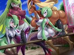 4:3 anal anthro anus big_breasts big_butt biped breasts butt cleavage clothed clothing female fishnet_clothing fishnet_legwear footwear gardevoir generation_3_pokemon generation_4_pokemon generation_7_pokemon genitals group hi_res high_heels huge_breasts kirlia legwear lopunny masturbation nintendo nipple_outline penetration pokemon pokemon_(species) pussy sex_toy shoes suzumiya11 thigh_highs toying_self tsareena vaginal