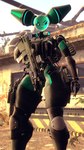 3d_(artwork) 4k 9:16 absurd_res aircraft android assault_rifle bas-b_(ludexus) bulletproof_vest digital_media_(artwork) fan_character female green_body green_eyes gun helicopter hi_res humanoid kunai larger_female ludexus machine pinup pose ranged_weapon rifle robot robot_humanoid size_difference smile solo source_filmmaker_(artwork) tactical_gear vehicle weapon