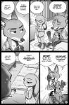 2018 aloha_shirt anthro borba canid canine clothed clothing comic disney duo english_text female fox fur greyscale hi_res judy_hopps lagomorph leporid male mammal monochrome nick_wilde pattern_clothing pattern_shirt pattern_topwear rabbit red_fox shirt text topwear true_fox zootopia