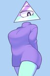 1_eye blue_background bottomless breasts clothed clothing female floating_head hi_res humanoid iilluminaughtii lewdenwaffe not_furry shape_head simple_background solo sweater sweater_only topwear topwear_only triangle_(shape) turtleneck wide_hips