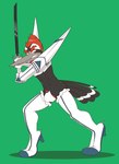 2015 angry anthro anti_dev armor attack_pose avian beak beard bird black_body black_feathers black_sword boots bulge clothed clothing crew_(anti_dev) crossdressing detailed_bulge facial_hair feathers footwear frilly frilly_clothing green_background grey_beak hi_res high_heeled_boots high_heels holding_melee_weapon holding_object holding_sword holding_weapon junketsu kill_la_kill legwear male melee_weapon midriff picid pileated_woodpecker pubes red_beard red_facial_hair red_feather_hair red_pubes shoes side_butt simple_background solo spiked_clothing spiked_footwear spiked_shoes spikes studio_trigger sword tail tail_feathers thigh_boots thigh_highs thong tippy_toes underwear weapon white_armor white_boots white_clothing white_footwear white_thong white_underwear woodpecker