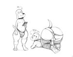 anthro ass_up balls big_butt bulge butt canid canine canis clothing dog_(robot_dreams) domestic_dog genitals hi_res male mammal miseryd08 monochrome penis presenting presenting_hindquarters robot_dreams text underwear