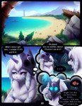 2022 anthro artist_collaboration bovid caprine cetacean comic darkmirage detailed_background english_text female fur glowing glowing_eyes hi_res hybrid kindred_(lol) kyria lamb_(lol) league_of_legends mammal marine meraence page_number riot_games sea sheep solo tencent text water white_body white_fur