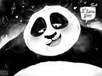 anthro bear blush blush_lines bodily_fluids breath dreamworks english_text fur giant_panda heart_symbol hearts_around_head i_love_you kung_fu_panda looking_down looking_pleasured male mammal master_po_ping monochrome multicolored_body multicolored_fur open_mouth open_smile ottotopus smile sweat text tongue