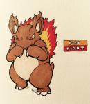 2016 3_toes alternate_color ambiguous_gender angry anthro biped brown_body brown_tail claws countershade_torso countershading english_text fakemon fangs featureless_crotch feet fighting_pose fire firefightdex fist front_view frown full-length_portrait generation_1_pokemon hatching_(art) hi_res looking_at_viewer marco_fanjul marker_(artwork) mixed_media multicolored_body nidorina nintendo nude overweight overweight_ambiguous overweight_anthro pen_(artwork) pokemon pokemon_(species) portrait pose red_eyes scalie shaded shadow simple_background solo spikes standing tail tan_body tan_countershading teeth text toe_claws toes toony traditional_media_(artwork) two_tone_body white_background white_claws